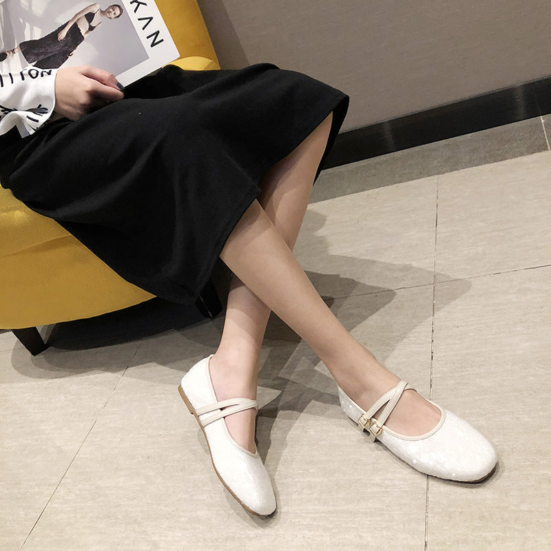 Flat Double Buckle Leather Shoes