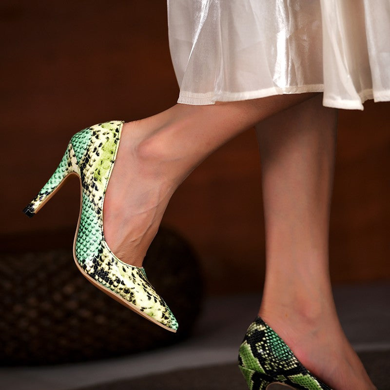 Snake Pattern Pointed Toe Stiletto Shoes
