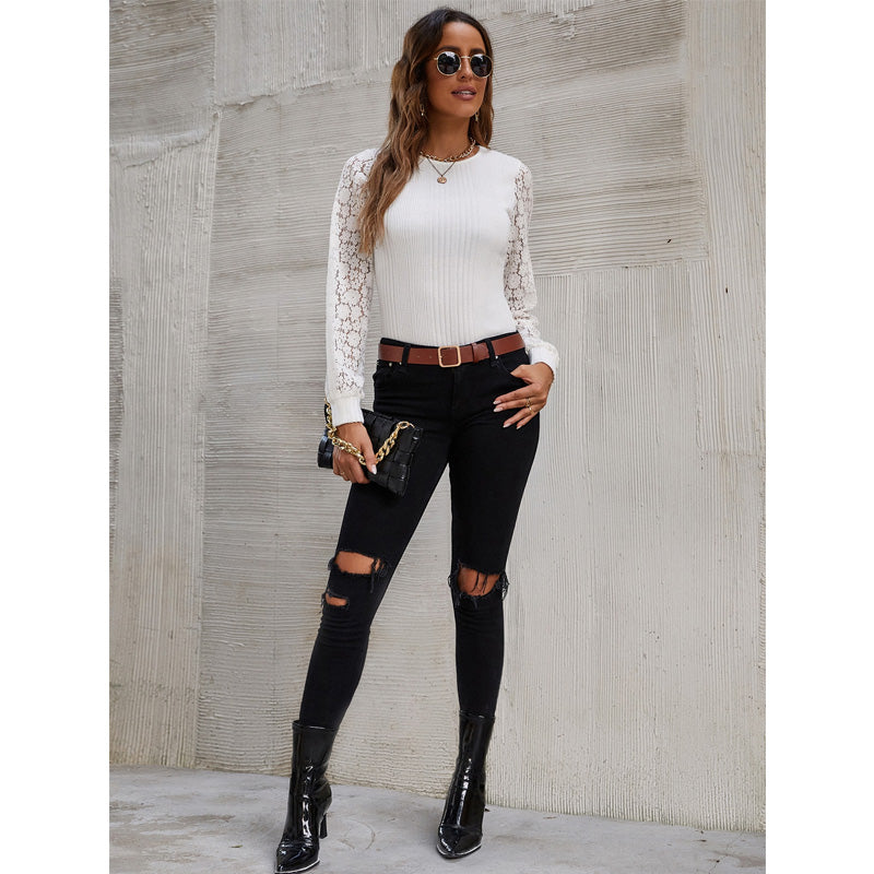 Hollow-out Long Sleeve Shirt