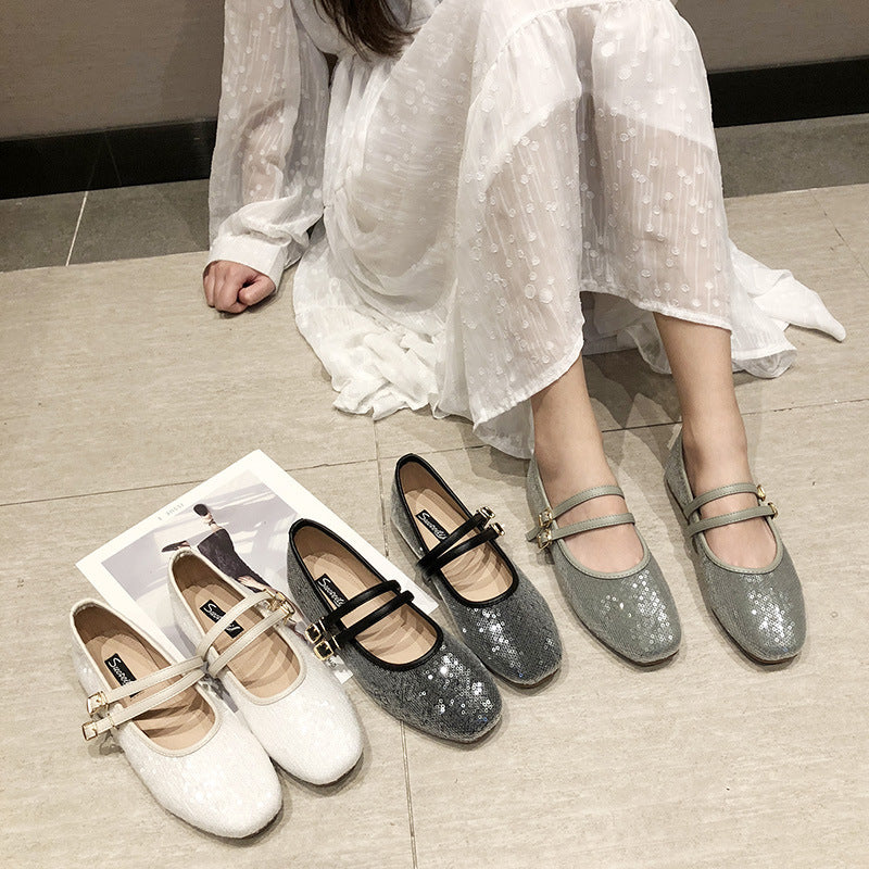 Flat Double Buckle Leather Shoes