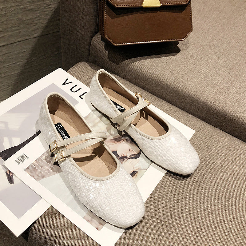 Flat Double Buckle Leather Shoes