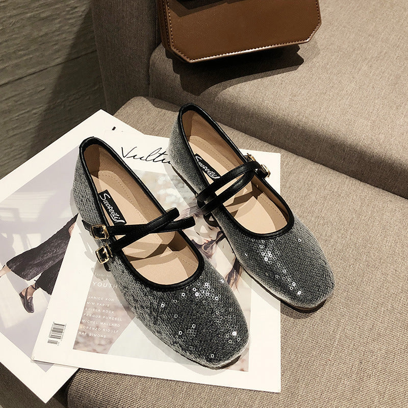 Flat Double Buckle Leather Shoes