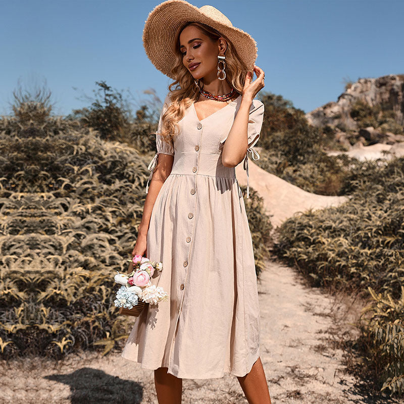 Short Sleeve V Neck Dress