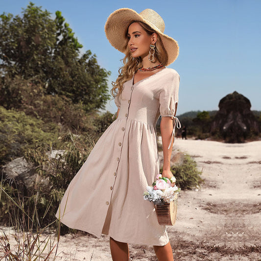 Short Sleeve V Neck Dress