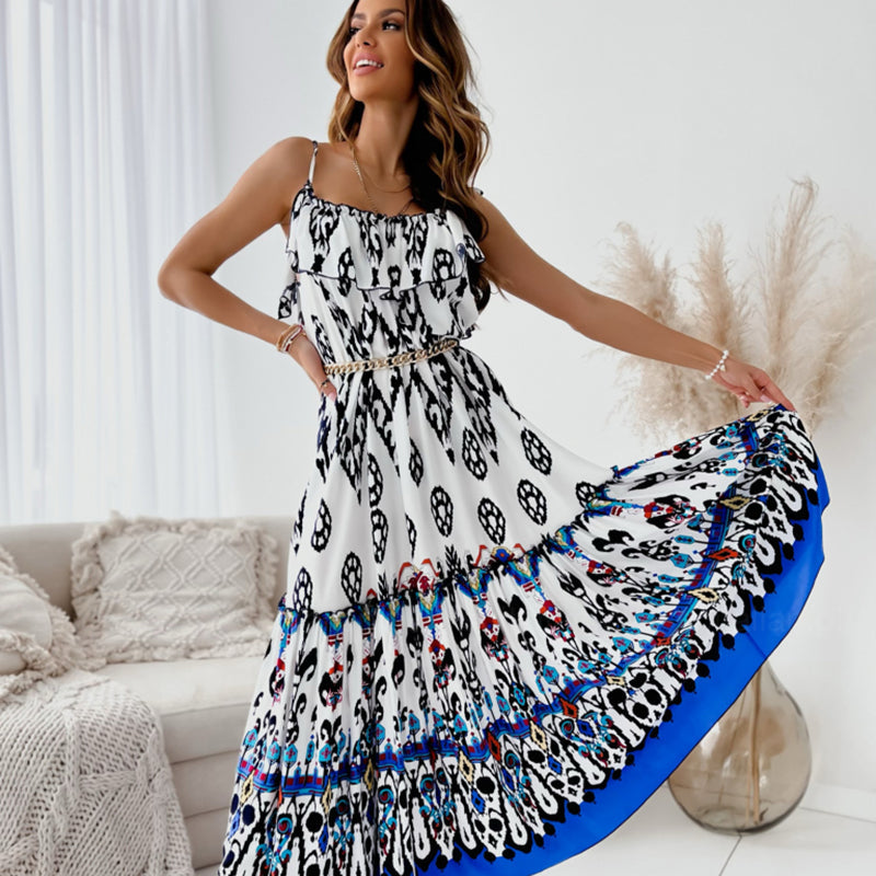 Printed Suspender Maxi Dress