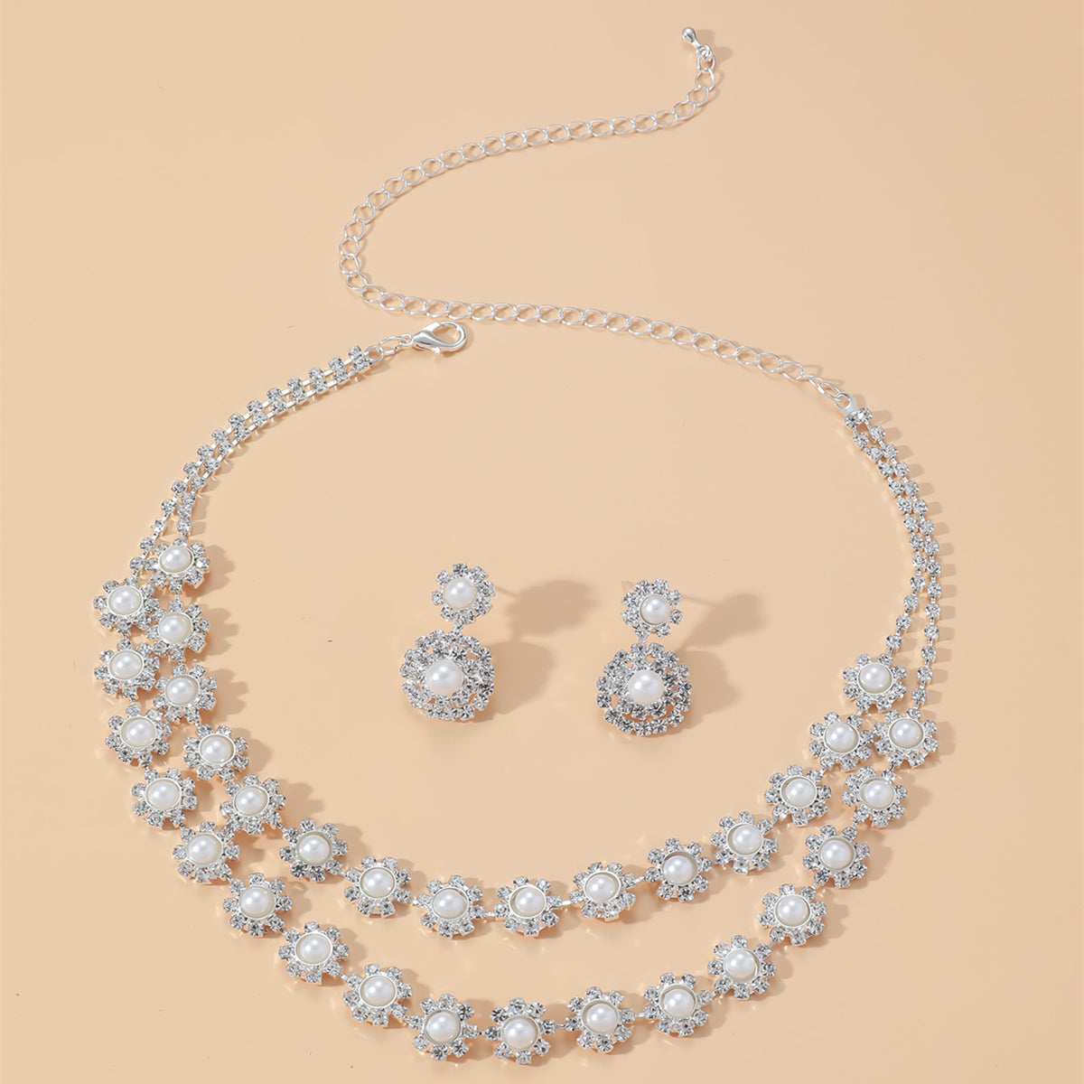 Zircon Pearl Necklace & Earring Set