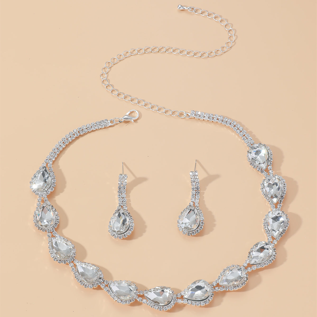 Rhinestone Earrings Necklace Set