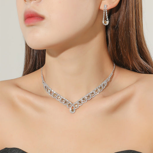 Two-Piece Silver Rhinestone Jewelry Set