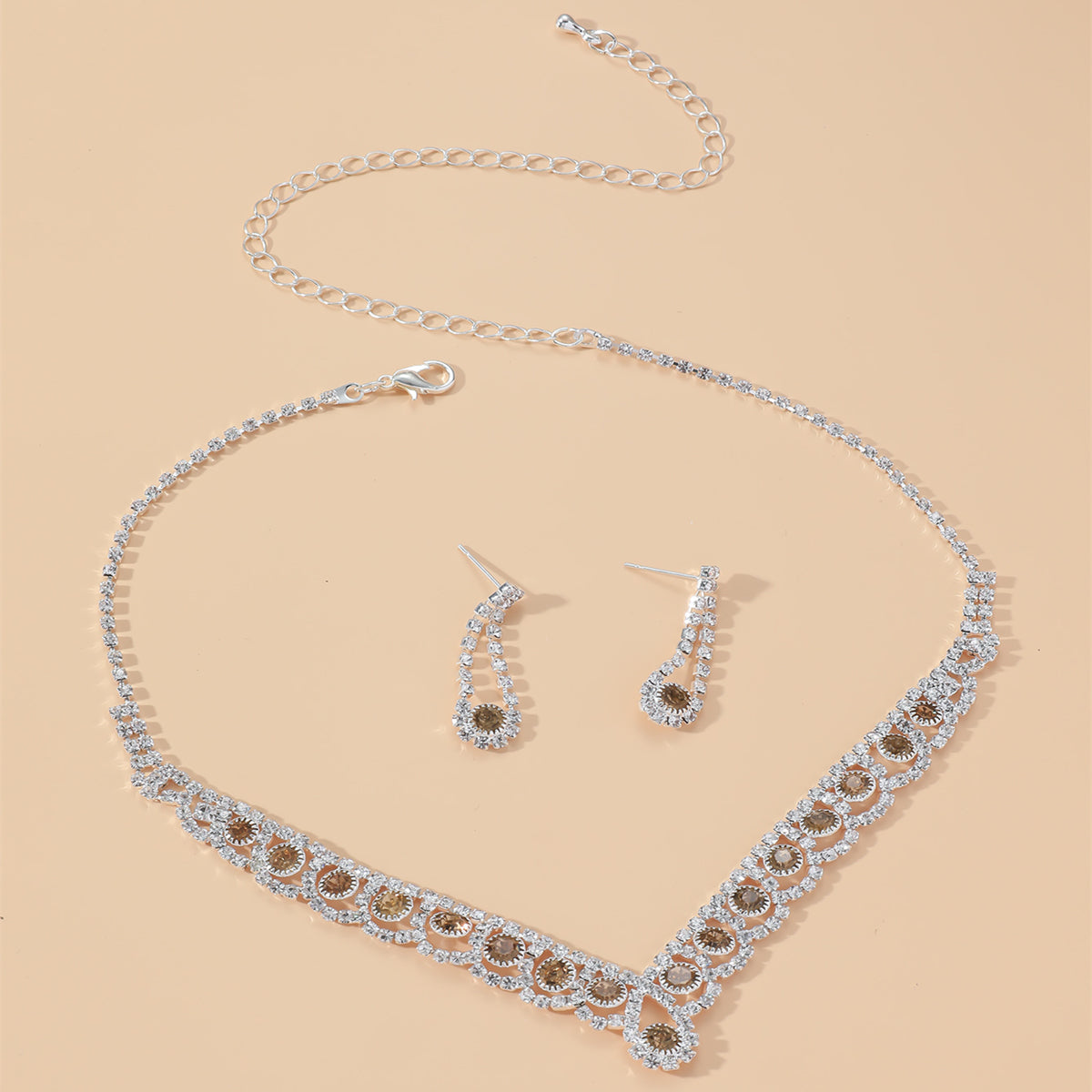 Two-Piece Silver Rhinestone Jewelry Set