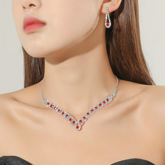 Two-Piece Red Rhinestone Jewelry Set