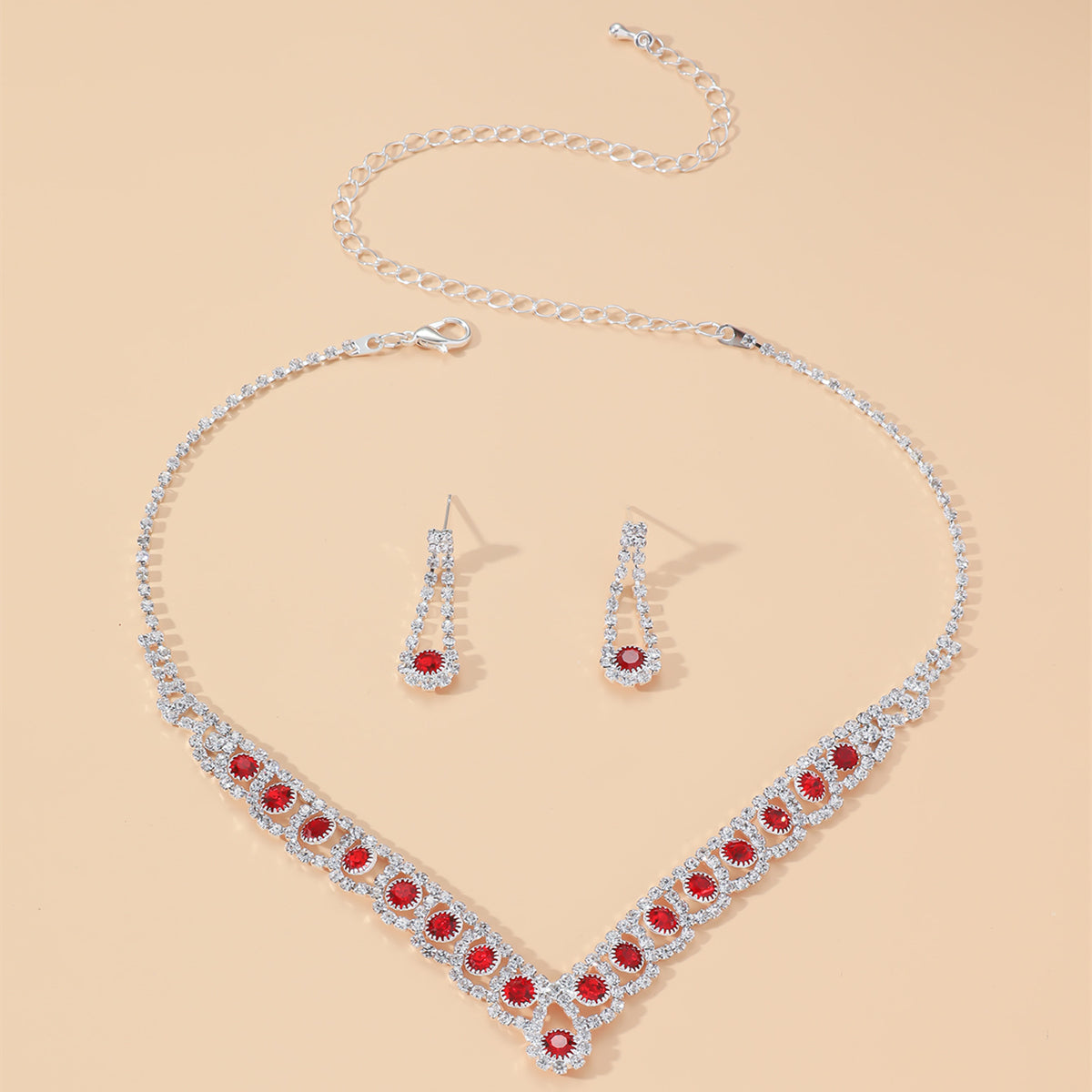 Two-Piece Red Rhinestone Jewelry Set