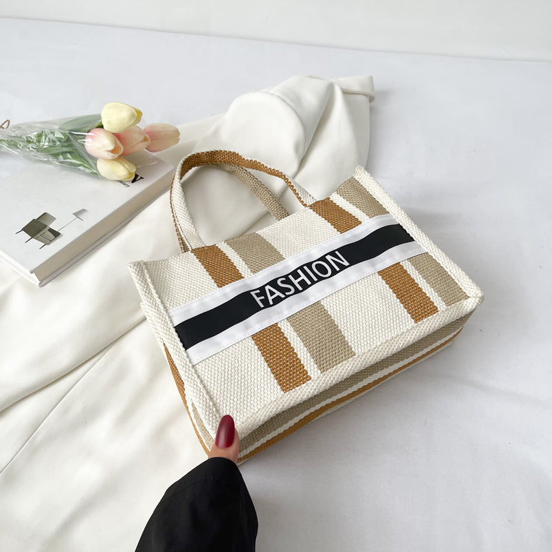 Hand-Carrying Canvas Striped Bag