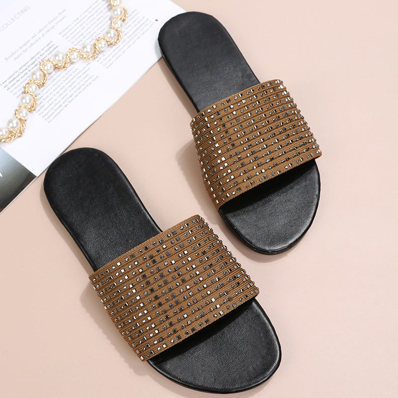 Rhinestones Belt Flat Slippers