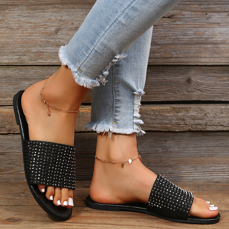 Rhinestones Belt Flat Slippers