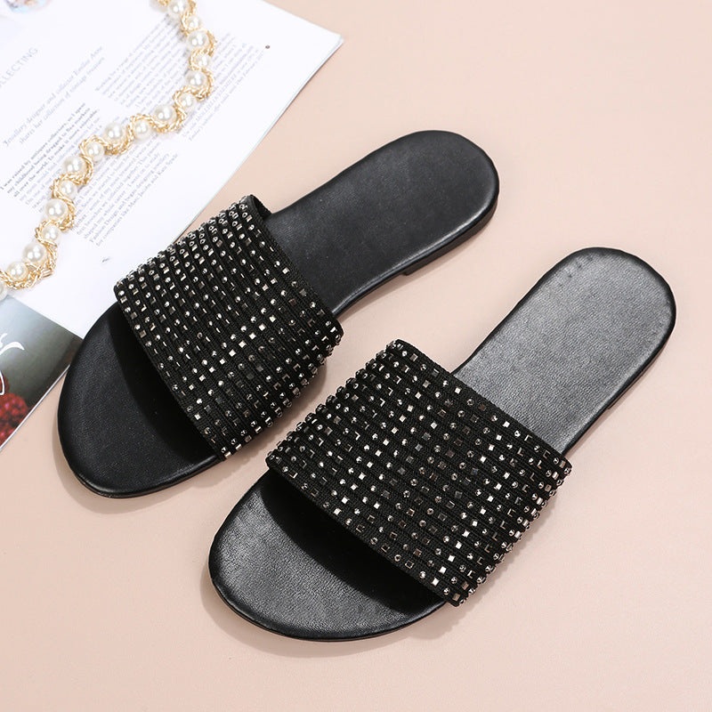 Rhinestones Belt Flat Slippers