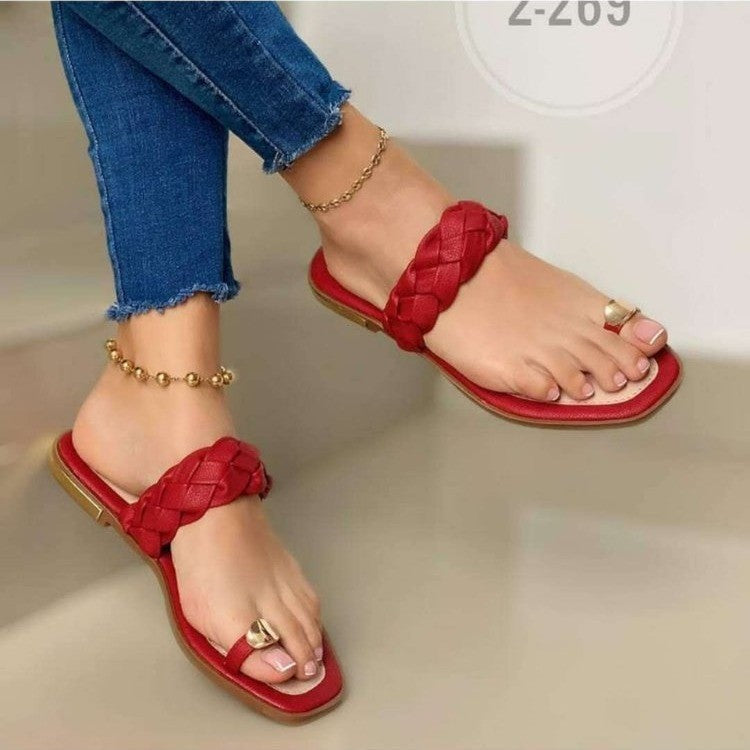 Clipped Toe Belt Flat Slippers
