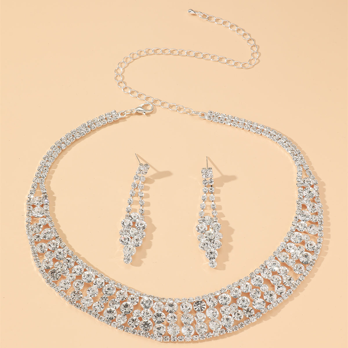 Stylish Rhinestone Earring Necklace Set