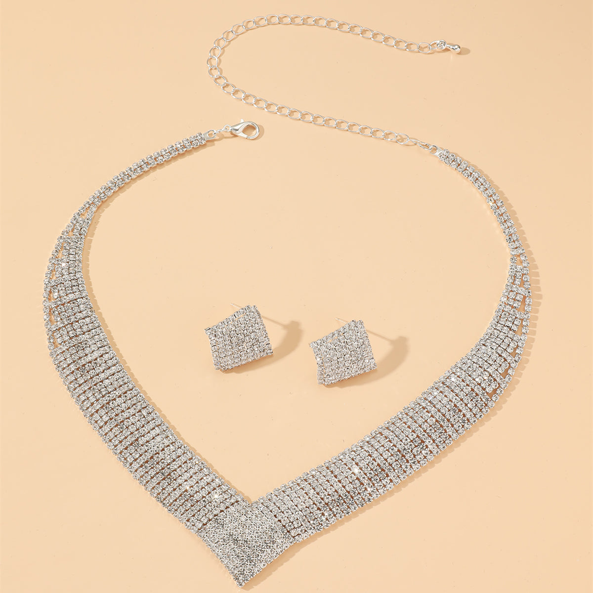 Rhombus Alloy Rhinestone Jewelry Set