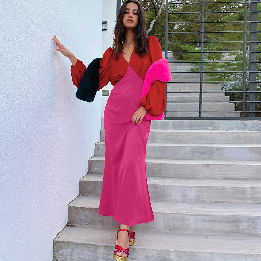 Puff Sleeves Waist Fishtail Dress