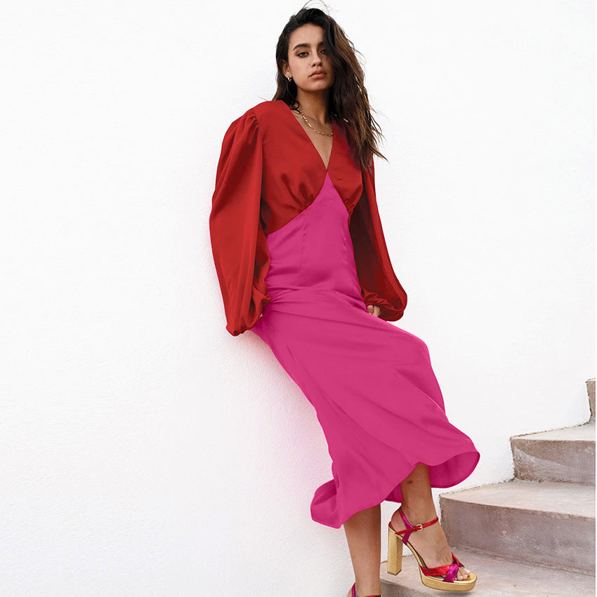 Puff Sleeves Waist Fishtail Dress