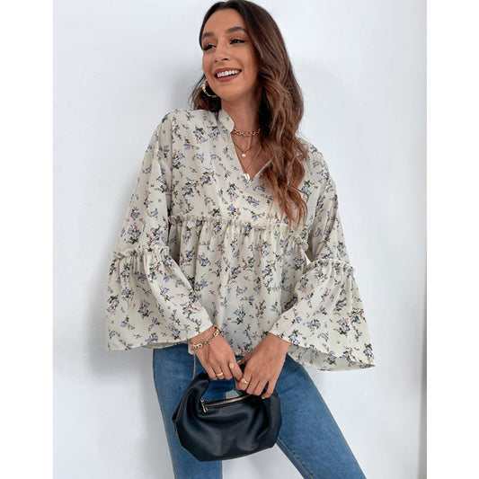 Chiffon Printed V-neck Top