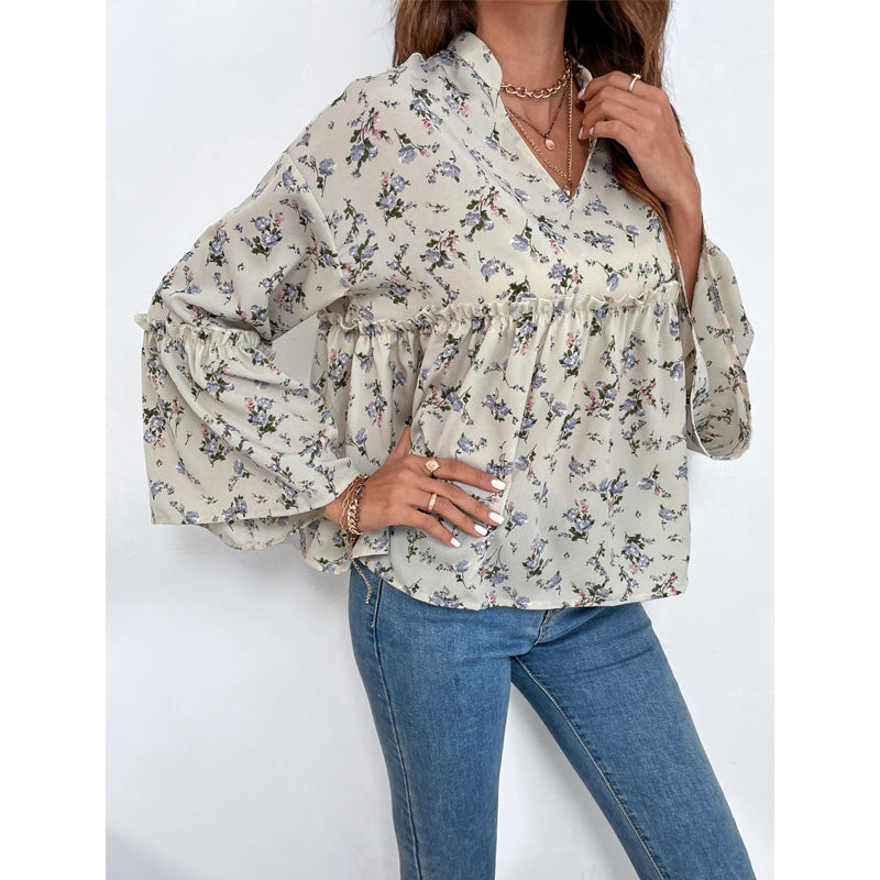 Chiffon Printed V-neck Top