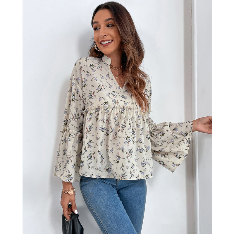 Chiffon Printed V-neck Top