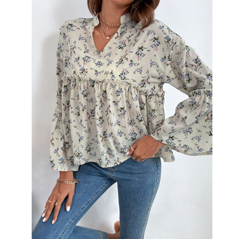 Chiffon Printed V-neck Top