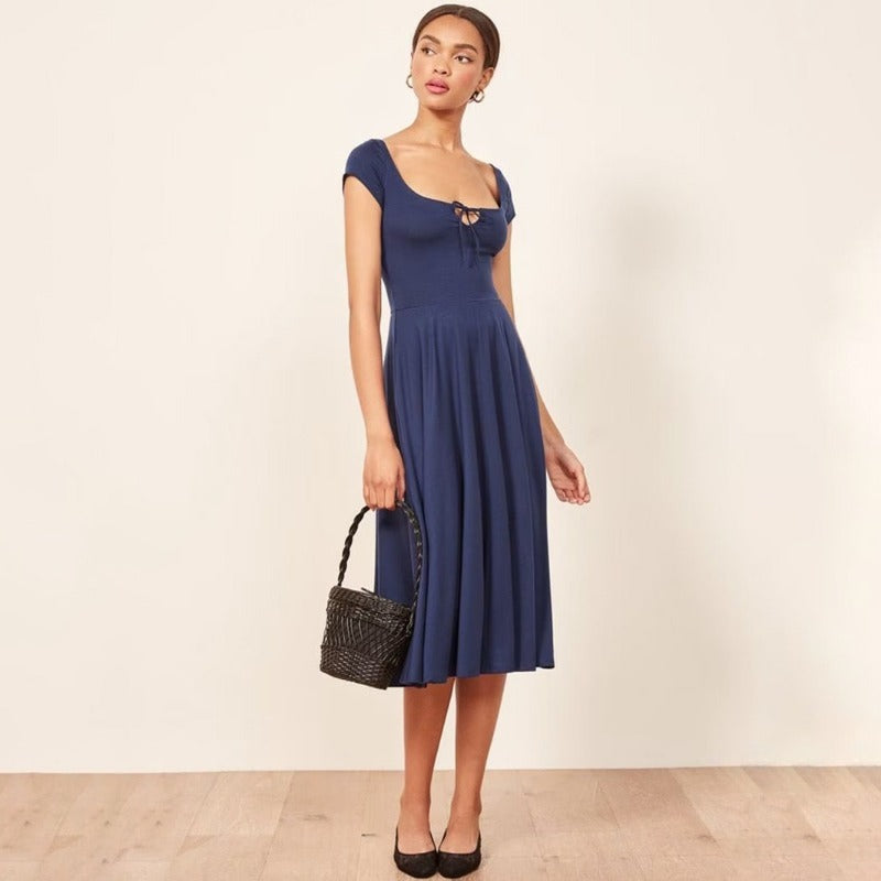 Square neck waist dress