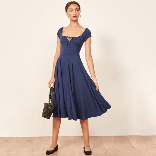 Square neck waist dress