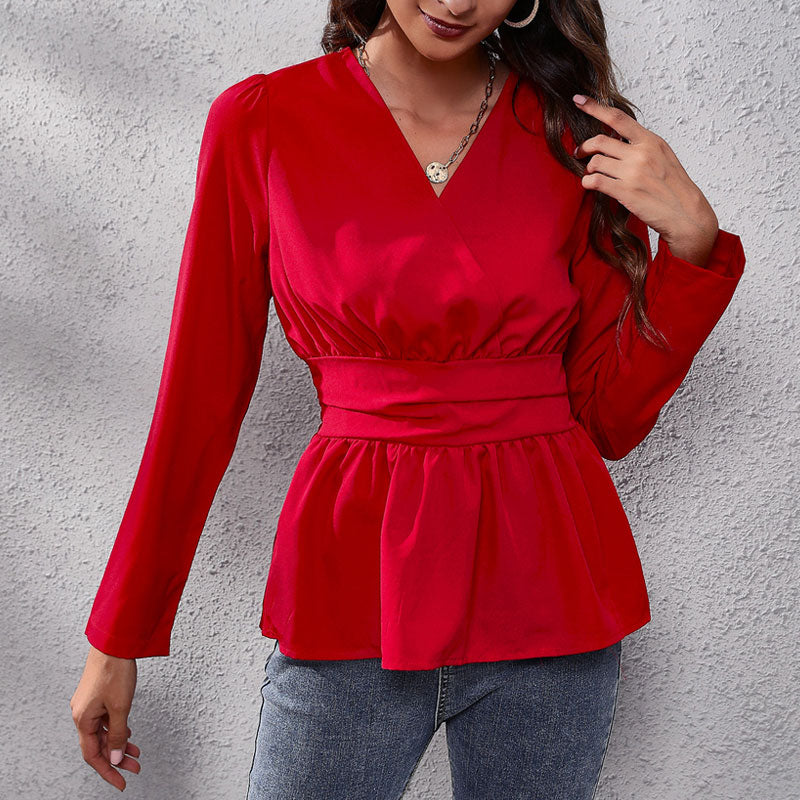 V-neck Puff Sleeve Blouse