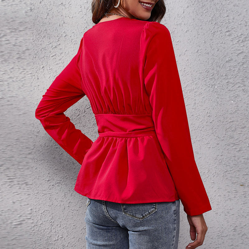 V-neck Puff Sleeve Blouse