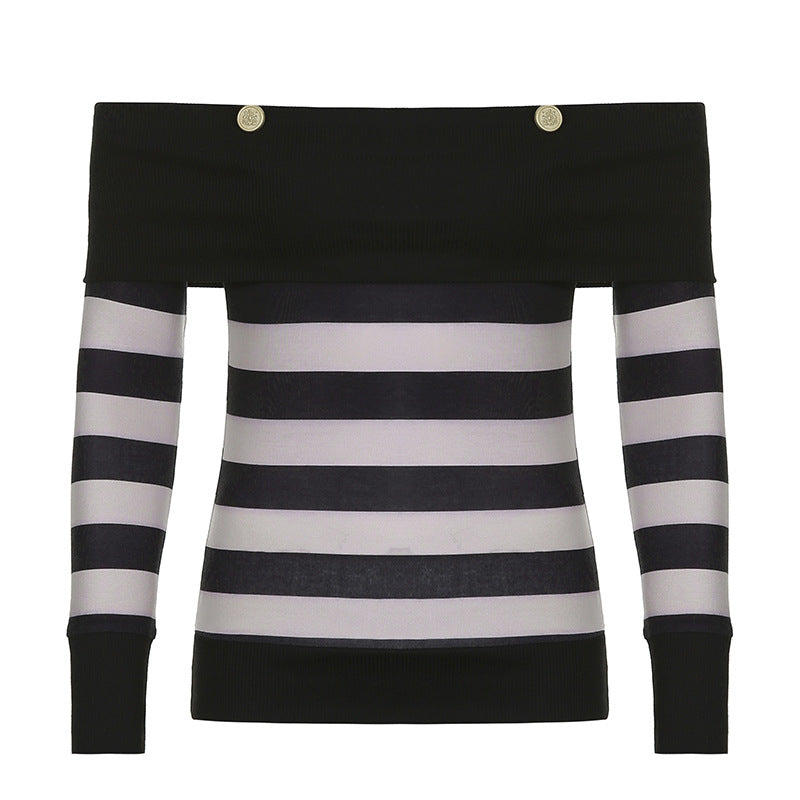 Long Sleeve Striped Neck Top